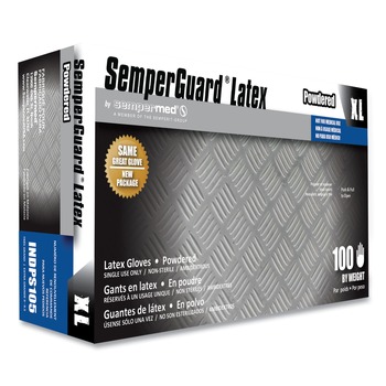 FOOD SERVICE DISPOSABLE AND SINGLE USE GLOVES | SemperGuard INDPS105 Latex Powdered Gloves - X-Large Cream (100/Box)