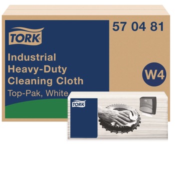 PRODUCTS | Tork 570481 1-Ply 13.97 x 4.25 in. Industrial Heavy-Duty Cleaning Cloth - Unscented, White (4/Carton)