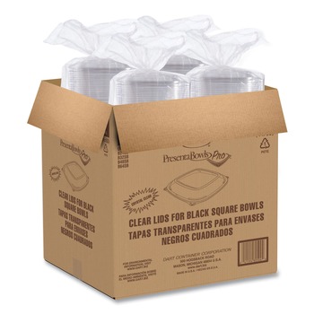 Dart C2464BDL PresentaBowls Pro 8.5 in. x 8.5 in. x 0.5 in. Square Plastic Lids for 24 oz. to 32 oz. Bowls - Clear (252/Carton)