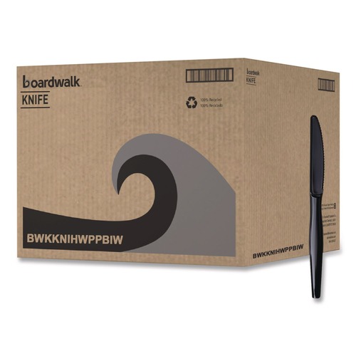 Disposable Knives | Boardwalk BWKKNIHWPPBIW Heavyweight Wrapped Polypropylene Knife - Black (1000/Carton) image number 0