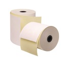 Perforated Roll & Hand Towels | PM Company 7706 3 in. x 90 ft. Impact Printing Carbonless Paper Rolls - White/Canary (50/Carton) image number 1