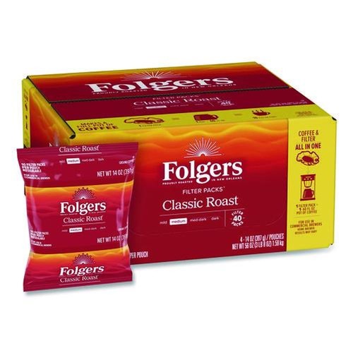 Coffee - Caffeinated | Folgers 2550010117 1.4 oz. Classic Roast Coffee Filter Packs (40/Carton) image number 0