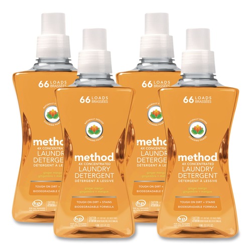 Laundry Detergents | Method 01490 53.5 oz. Bottle 4X Concentrated Laundry Detergent - Ginger Mango (4/Carton) image number 0