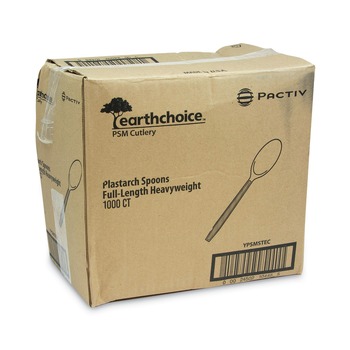 DISPOSABLE SPOONS | Pactiv Corp. YPSMSTEC 5.88 in. EarthChoice PSM Heavyweight Cutlery Spoon - Tan (1000/Carton)