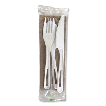 World Centric AS-PS-TNL TPLA Compostable Fork/Knife/Spoon/Napkin Cutlery - White (250/Carton)