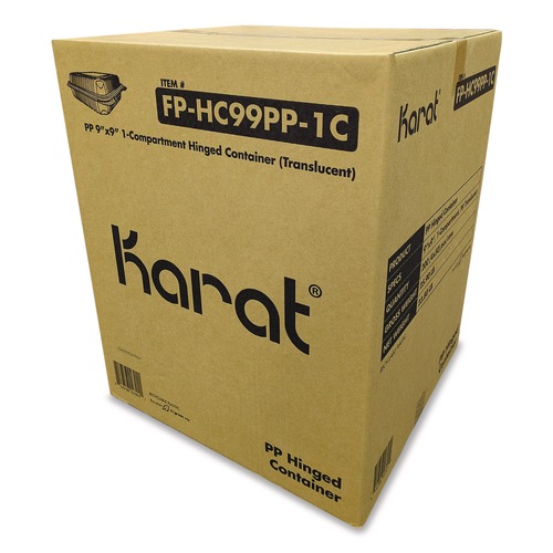 Perforated Roll & Hand Towels | Karat FP-HC99PP-1C Polypropylene Plastic Hinged Container 9.35 x 9.22 x 3.17 Clear Plastic 50/Pack 4 Packs/Carton image number 0