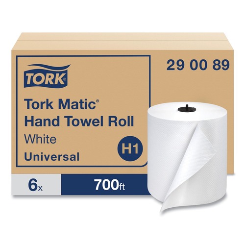 Perforated Roll & Hand Towels | Tork 290089 1-Ply 7.7 in. x 700 ft. Advanced Matic Hand Towel Roll - White (6/Carton) image number 0
