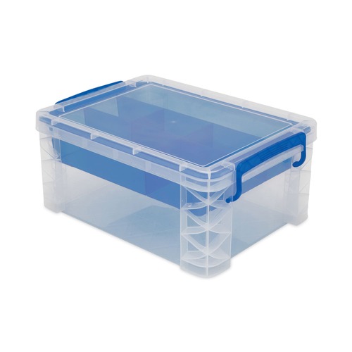 Office Boxes & Bins | Advantus 37371 6 Sections 10.38 in. x 14.25 in. x 6.5 in. Super Stacker Divided Storage Box - Clear/Blue image number 0