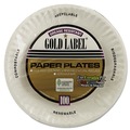 Plates | AJM Packaging Corporation AJM CP9GOEWH 9 in. Diameter Gold Label Coated Paper Plates - White (100/Pack, 10 Packs/Carton) image number 0