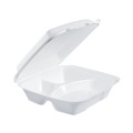 Food Containers & Lids | Dart 90HT3 9 in. x 9.4 in. x 3 in. 3 Compartments Insulated Foam Hinged Lid Containers - White (200/Carton) image number 2