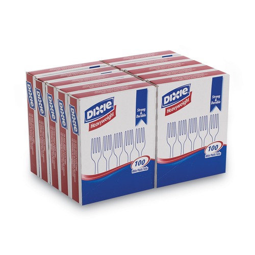 Perforated Roll & Hand Towels | Dixie FH207 Heavyweight Plastic Cutlery Forks - White (1000/Carton) image number 0