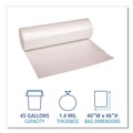 Low-Density Trash Bags | Boardwalk X8046DCKR01 40 in. x 46 in. 45 gal. 1.4 mil Recycled Low-Density Polyethylene Can Liners - Clear (100/Carton) image number 4