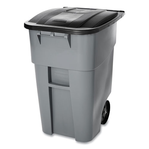 Outdoor Waste Receptacles | Rubbermaid Commercial FG9W2700GRAY Brute 50 Gallon Square Molded Plastic Rollout Container - Gray image number 0