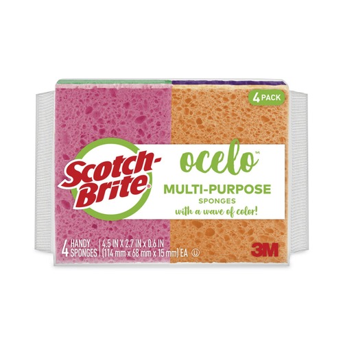 Sponges | 3M 7274-10 4.7 in. x 3 in. 0.6 in. Thick Vibrant Color Sponges - Assorted Colors (4/Pack) image number 0