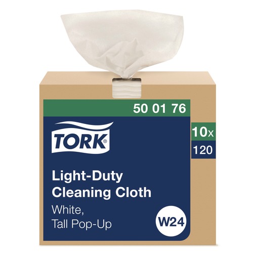 Cleaning Cloths & Wipes | Tork 500176 1-Ply 8.3 in. x 16.1 in. Light Duty Cleaning Cloth Pop Up Box - White (10/Carton) image number 0