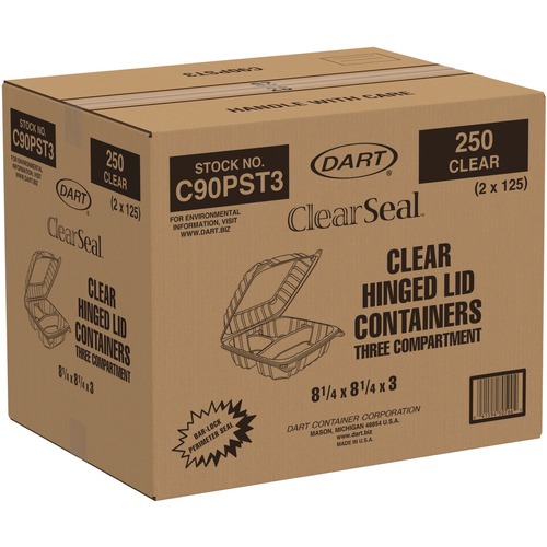 Food Containers & Lids | Dart C90PST3 ClearSeal 8.25 in. x 8.25 in. x 3 in. Hinged-Lid Plastic Containers - Clear (250/Carton) image number 0