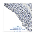 Mop Heads | Boardwalk BWK543CT Narrow Floor Finish Rayon/Polyester Mop Head - Large, White/Blue (12/Carton) image number 6