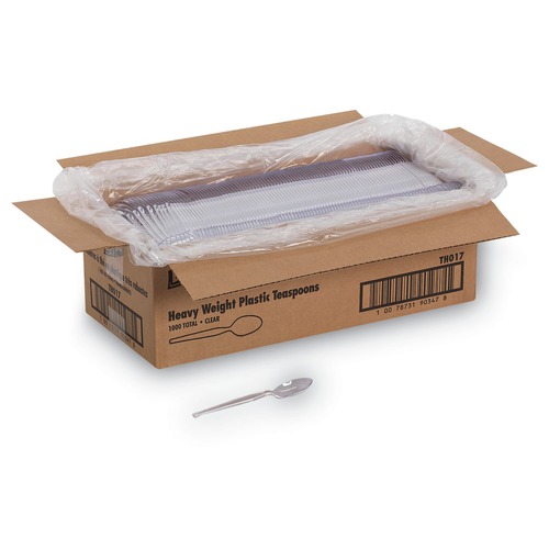 Disposable Spoons | Dixie TH017 6 in. Heavyweight Plastic Cutlery Teaspoon - Crystal Clear (1000/Carton) image number 0