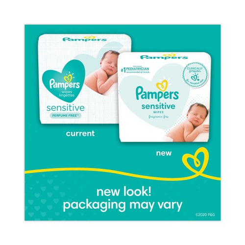 Hand Sanitizing Wipes | Pampers 80741436 1-Ply 6.8 in. x 7 in. Unscented Sensitive Baby Wipes - White (8/Carton) image number 0