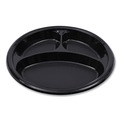 Plates | Boardwalk BWKPLTHIPS10BL3 10 in. Diameter 3-Compartment Hi-Impact Plastic Dinner Plates - Black (500/Carton) image number 1