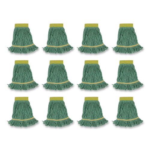 Mop Heads | Boardwalk BWK501GN 5 in. Headband Super Loop Cotton/Synthetic Fiber Wet Mop Head - Small, Green (12/Carton) image number 0