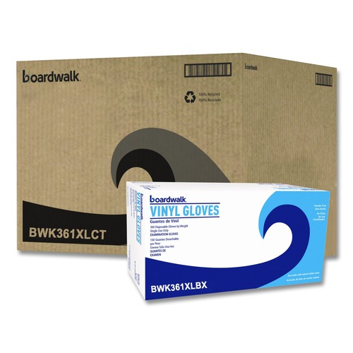 Food Service Disposable & Single Use Gloves | Boardwalk BWK365LCT 2.6 mil 9.5 in. Long Powder-Free General Purpose Vinyl Gloves - Large, Clear (100/Box, 10 Boxes/Carton) image number 0