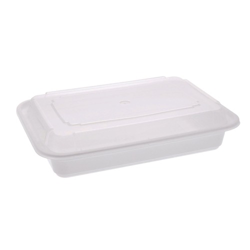 Food Containers & Lids | Pactiv Corp. NC868 Newspring VERSAtainer 8.8 in. x 6 in. x 2 in. Base/Lid Combo Microwavable Containers - White/Clear (150/Carton) image number 0