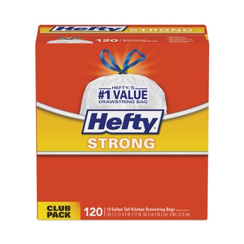 Hefty E8-4562 13 Gallon 23.75 in. x 27 in. Strong Tall Kitchen Drawstring Bags - White (360/Carton)
