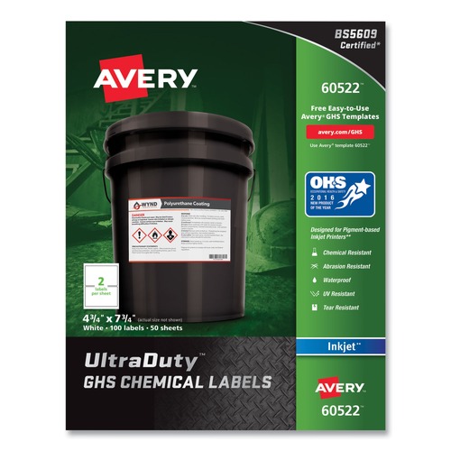 Perforated Roll & Hand Towels | Avery 60522 UltraDuty 4.75 in. x 7.75 in. GHS Chemical Waterproof and UV Resistant Labels - White (100/Pack) image number 0