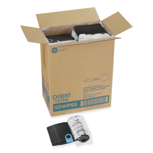 Disposable Spoons | Dixie SSWPS5 SmartStock Wrapped Heavyweight Cutlery Soup Spoos Refill - Black (960/Carton) image number 0