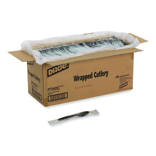 Disposable Spoons | Dixie PTH53C Individually Wrapped Heavyweight Teaspoons - Black (1000/Carton) image number 0