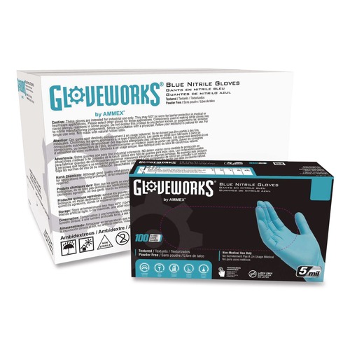 Food Service Disposable & Single Use Gloves | Ammex INPF49100 9.5 in. Long 5 mil Thick Powder-Free Industrial Nitrile Gloves - XX-Large, Blue (1000/Carton) image number 0