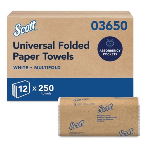 Perforated Roll & Hand Towels | Scott 03650 9.2 in. x 9.4 in. Multi-Fold Towels - White (3000/Carton) image number 0