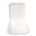 Food Containers & Lids | Plastifar 12094 9 in. x 9 in. x 3 in. Secure Two Tab Latch Poly Bag 3 Compartments Foam Hinged Lid Container - White (200/Carton) image number 2