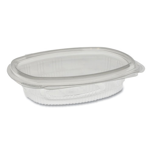 Food Containers & Lids | Pactiv Corp. 0CA910080000 EarthChoice 4.92 in. x 5.87 in. x 1.32 in. 8 oz. Plastic Recycled PET Hinged Container - Clear (200/Carton) image number 0
