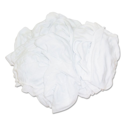 Perforated Roll & Hand Towels | HOSPECO 455-25BP 25 lbs. Polybag New Bleached Multi-Fabric T-Shirt Rags - White (25/Carton) image number 0