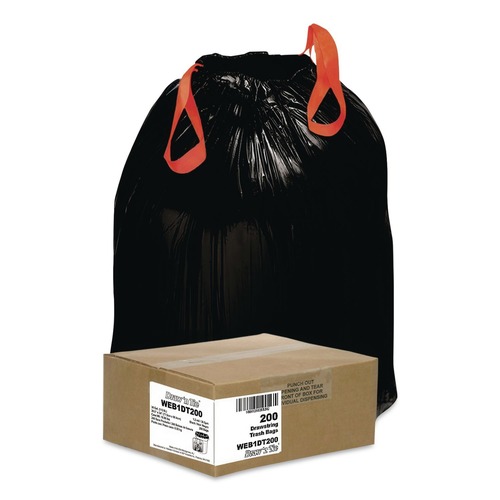 Drawstring & Kitchen Bags | Draw 'n Tie 1518606 30.5 in. x 33 in. 30 Gallon 1.2 mil Heavy-Duty Trash Bags - Black (200/Box) image number 0