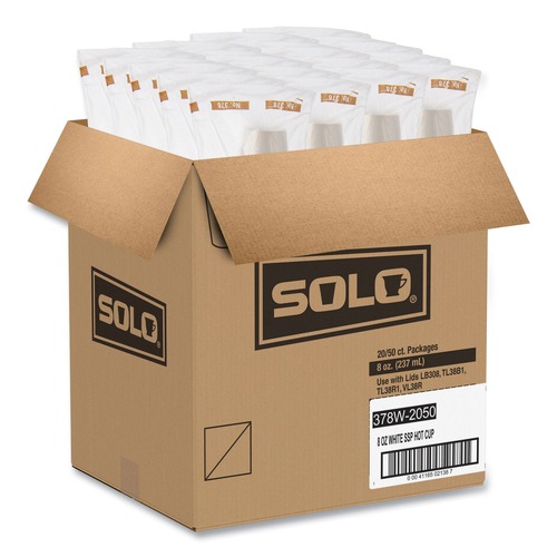 Cups | SOLO 378W-2050 8 oz. Single-Sided Poly Paper Hot Cups - White (1000/Carton) image number 0