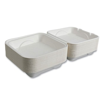  | Eco-Products EP-HC91NFA Vanguard 9 in. x 9 in. x 3 in. 1-Compartment Renewable and Compostable Sugarcane Clamshells - White (200/Carton)