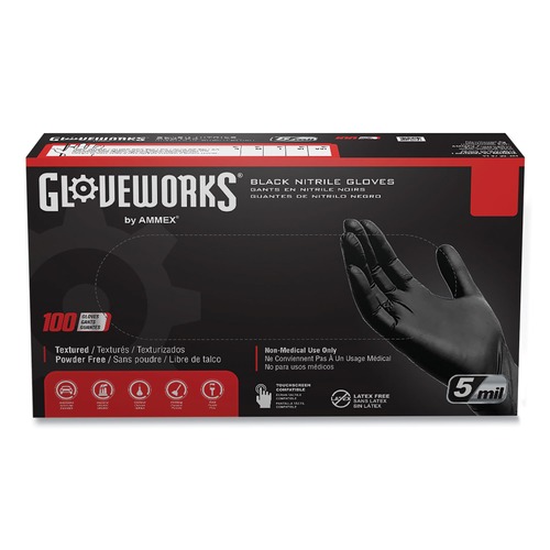 Food Service Disposable & Single Use Gloves | Ammex GPNB48100 5 mil Industrial Powder-Free Nitrile Gloves - X-Large, Black (1000/Carton) image number 0