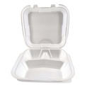 Food Containers & Lids | Plastifar 12083 9 in. x 10 in. x 3 in. 3-Compartment Foam Hinged Lid Containers - White (200/Carton) image number 1