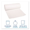 Low-Density Trash Bags | Boardwalk H6036HWKR01 30 Gallon 0.6 mil 30 in. x 36 in. Perforated Roll Low-Density Waste Can Liners - White (25 Bags/Roll, 8 Rolls/Carton) image number 5