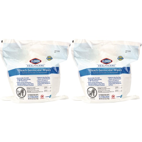 Cleaning Cloths & Wipes | Clorox Healthcare 30359 12 in. x 12 in. 1-Ply Bleach Germicidal Wipes - Unscented, White (110/Refill, 2 Refills/Carton) image number 0