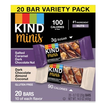 KIND 27970 0.7 oz. Minis - Salted Caramel and Dark Chocolate Nut/Dark Chocolate Almond and Coconut (20/Pack)
