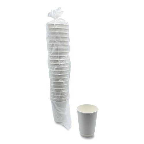 Cups | Boardwalk BWKDW12HCUPPK 12 oz. Double-Walled Paper Hot Cups - White (25/Pack) image number 0