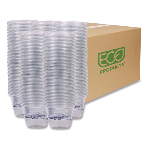 Cups | Eco-Products EP-CR9 1000/Carton 9 oz. BlueStripe 25% Recycled Content Cold Cups - Clear/Blue image number 0