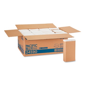 Georgia Pacific Professional 24590 9.2 in. x 9.4 in. 1-Ply Pacific Blue Basic M-Fold Paper Towels - White (4000/Carton)