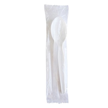 DISPOSABLE SPOONS | Boardwalk BWKSOUPWHPS Heavyweight Wrapped Polystyrene Soup Spoon Cutlery - White (1000/Carton)