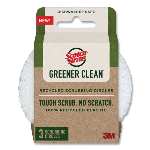 Scouring Pads & Sticks | Scotch-Brite 7100282851 3.5 in. Diameter 0.7 in. Thick Greener Clean Recycled Scrubbing Circle - White (3/Pack) image number 0