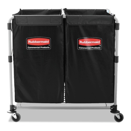 Carts | Rubbermaid Commercial 1881781 Two-Compartment 24.10 in. x 35.70 in. x 34 in. Collapsible X-Cart - Black/Silver image number 0